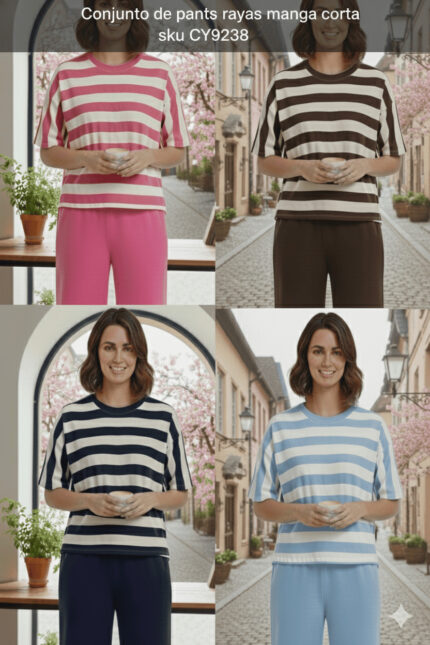 CONJUNTO DE PANTS RAYAS MANGA CORTA