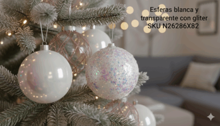 ESFERAS BLANCA TRASPARENTE CON GLITER