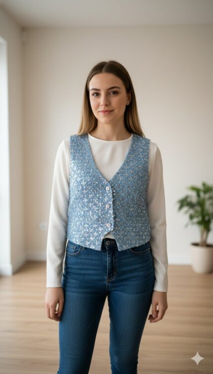 CHALECO DE MEZCLILLA LENTEJUELA