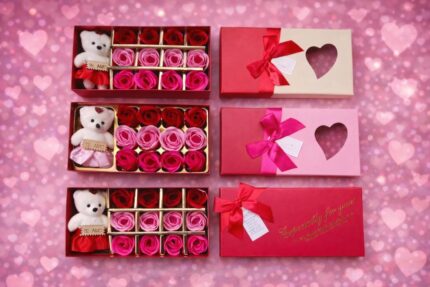 CAJA DE MOÑO CON ROSAS Y OSITO