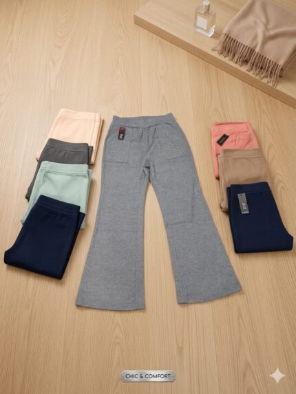 PANTALON DE DAMA LISO CON PEDRERIA EN LAS BOLSAS  (1/K/2)