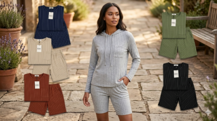 CONJUNTO DE DAMA DE SHORT Y BLUSA MANGA LARFA CON GORRO  (1,B,2)