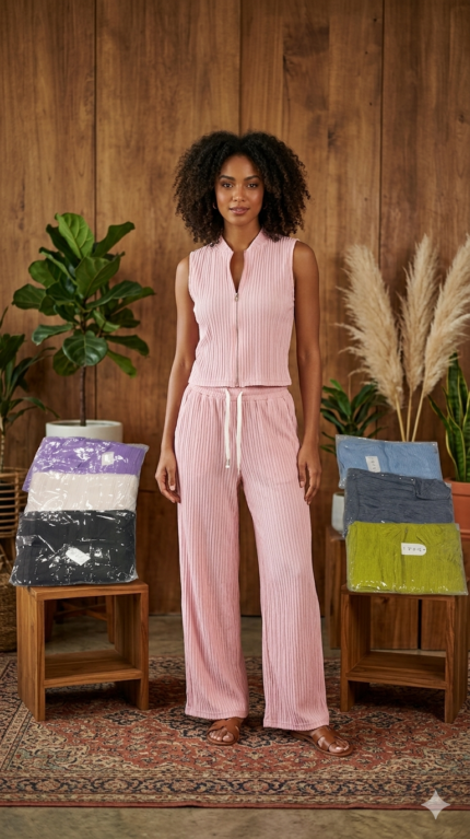 CONJUNTO DE DAMA TELA CREPE PANTALON Y CHALECO (1,Q,3)